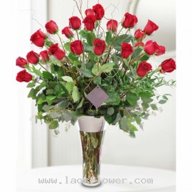 A Vase of 27 Red Roses